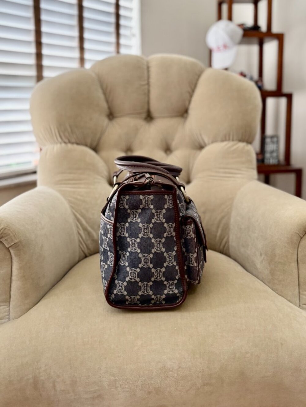 Auth CELINE MACADAM DENIM Indigo Triomphe Satchel Bag GORGEOUS!!! - Picture 6 of 12